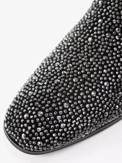 Mocassins à rivets pour hommes en daim argenté avec strass et cristaux chaussures à enfiler pour bal de promo mariage