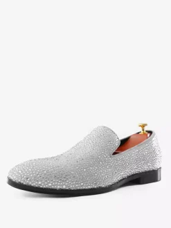 Mocassins à rivets pour hommes chaussures en daim blanc froid avec strass et cristaux chaussures à enfiler pour bal de promo mariage