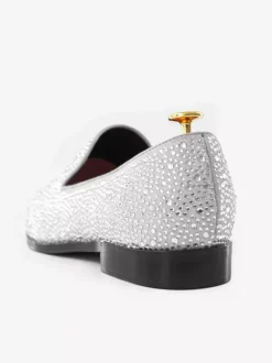 Mocassins à rivets pour hommes chaussures en daim blanc froid avec strass et cristaux chaussures à enfiler pour bal de promo mariage