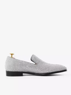 Mocassins à rivets pour hommes chaussures en daim blanc froid avec strass et cristaux chaussures à enfiler pour bal de promo mariage