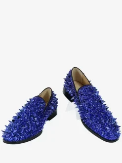 Mocassins à rivets pour hommes chaussures à enfiler à pointes à paillettes bleu pour bal de promo mariage