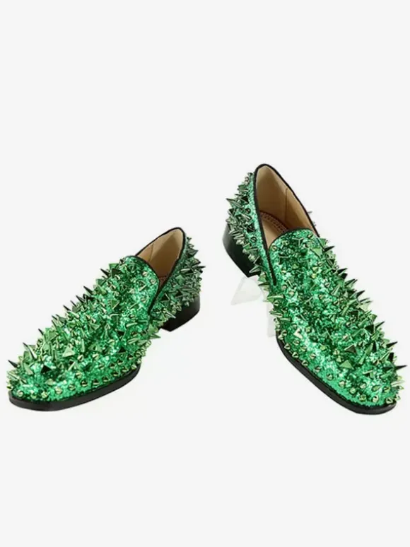 Mocassins à rivets pour hommes chaussures à enfiler à pointes à paillettes bleu pour bal de promo mariage