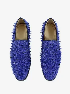 Mocassins à rivets pour hommes chaussures à enfiler à pointes à paillettes bleu pour bal de promo mariage