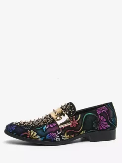 Mocassins à rivets pour hommes chaussures en daim à imprimé épissure bout rond talons bas chaussures de bal
