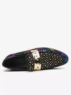 Mocassins à rivets pour hommes chaussures en daim à imprimé épissure bout rond talons bas chaussures de bal