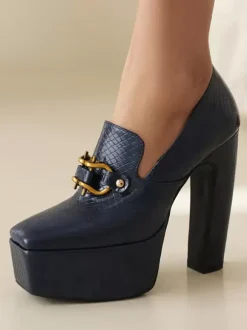 Mocassins à talons hauts femmes avec plateforme détails en métal
