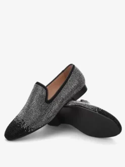 Mocassins Chaussures de Mariage Soirée hommes à enfiler avec strass - Bout rond en micro daim - Chaussures de bal de promo  de mariage