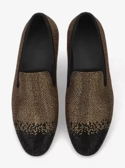 Mocassins Chaussures de Mariage Soirée hommes à enfiler avec strass - Bout rond en micro daim - Chaussures de bal de promo  de mariage