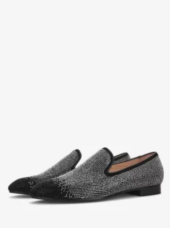 Mocassins Chaussures de Mariage Soirée hommes à enfiler avec strass - Bout rond en micro daim - Chaussures de bal de promo  de mariage