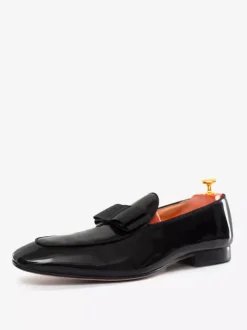 Mocassins Chaussures de Mariage Soirée Homme en Cuir Synthétique Verni avec Noeud Unicolore