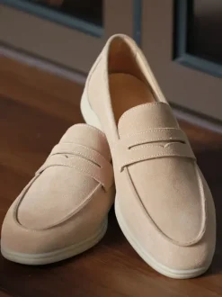 Mocassins Chaussures Hommes Abricot En Micro-Daim Soirée Mariage