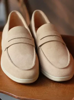 Mocassins Chaussures Hommes Abricot En Micro-Daim Soirée Mariage