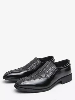 Mocassins classiques à enfiler pour hommes imprimés en cuir talons bas épais chaussures habillées rétro à bout pointu confortables légères et antidérapantes