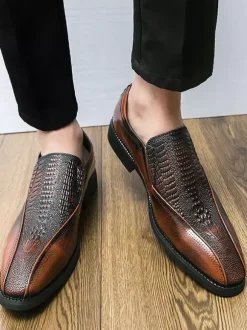 Mocassins classiques à enfiler pour hommes imprimés en cuir talons bas épais chaussures habillées rétro à bout pointu confortables légères et antidérapantes