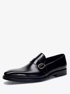 Mocassins classiques noirs à boucle en cuir de vache pour homme
