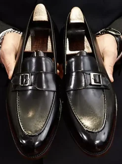 Mocassins en cuir PU à bout rond pour hommes chaussures de bal de mariage