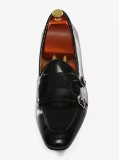 Mocassins habillés à sangle noire pour hommes Chaussures de Mariage Soirée bout rond