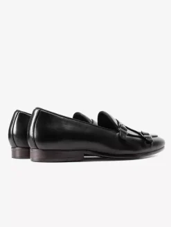 Mocassins noirs à bout rond en cuir véritable pour homme