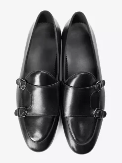 Mocassins noirs à bout rond en cuir véritable pour homme