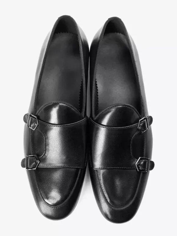Mocassins noirs à bout rond en cuir véritable pour homme