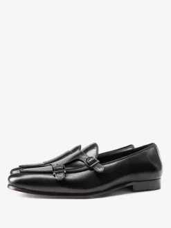 Mocassins noirs à bout rond en cuir véritable pour homme