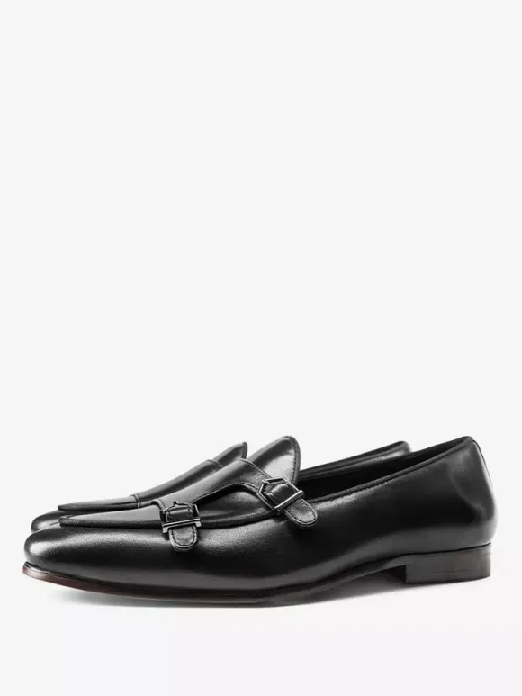 Mocassins noirs à bout rond en cuir véritable pour homme