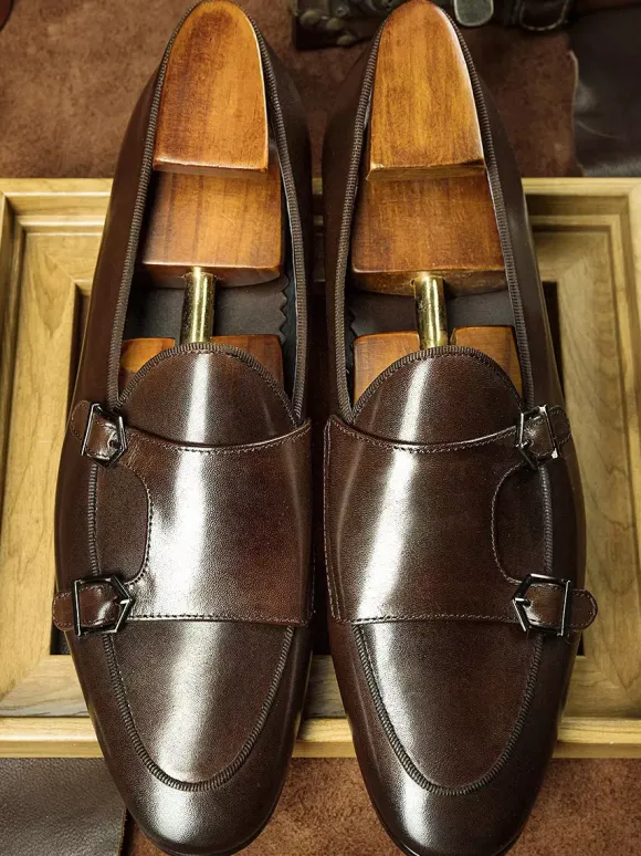 Mocassins noirs à bout rond en cuir véritable pour homme
