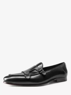 Mocassins noirs à bout rond en cuir véritable pour homme