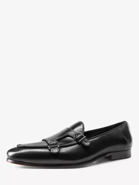Mocassins noirs à bout rond en cuir véritable pour homme