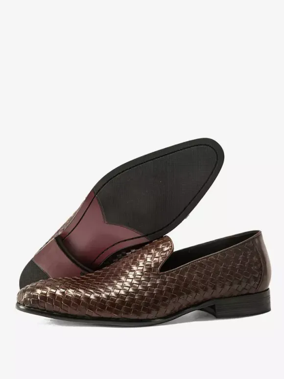 Mocassins noirs pour hommes bout rond en cuir de vachette chaussures habillées à enfiler