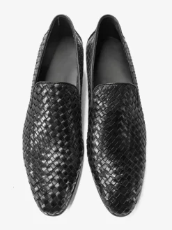 Mocassins noirs pour hommes bout rond en cuir de vachette chaussures habillées à enfiler