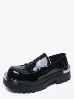 Mocassins noirs pour hommes bout rond détails métalliques chaussures à enfiler