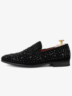 Mocassins noirs pour hommes cloutés sans lacet Derbies bal Chaussures de Mariage Soirée