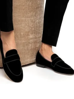 Mocassins noirs pour hommes en daim à bout rond  chaussures de bal de promo  de mariage