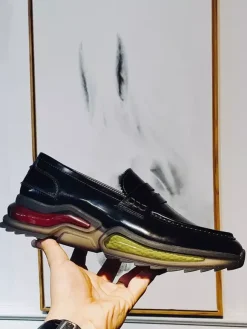 Mocassins Penny Loafer à bout rond en cuir de vache pour homme