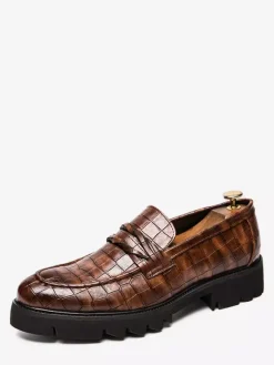 Mocassins Penny pour hommes chaussures à enfiler à bout pointu chaussures Brogue antidérapantes résistantes à l'usure semelle épaisse