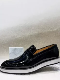 Mocassins Penny pour hommes semelle épaisse en cuir verni brillant chaussures habillées rehaussantes