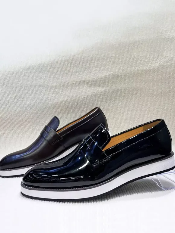 Mocassins Penny pour hommes semelle épaisse en cuir verni brillant chaussures habillées rehaussantes