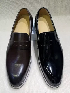 Mocassins Penny pour hommes semelle épaisse en cuir verni brillant chaussures habillées rehaussantes
