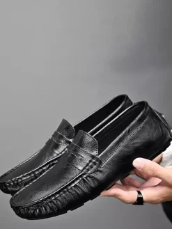 Mocassins Penny pour hommes chaussures à enfiler en cuir à pointes chaussures de fête légères et résistantes