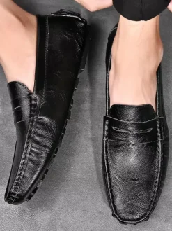 Mocassins Penny pour hommes chaussures à enfiler en cuir à pointes chaussures de fête légères et résistantes