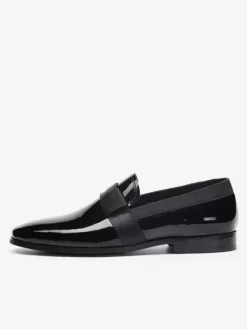 Mocassins Penny pour hommes bout rond en cuir de vache verni à enfiler chaussures de bal et de mariage