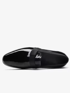 Mocassins Penny pour hommes bout rond en cuir de vache verni à enfiler chaussures de bal et de mariage