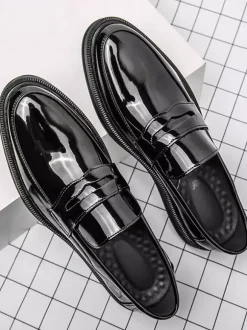 Mocassins Penny pour hommes chaussures de mariage à plateforme en cuir verni basses confortables à semelle souple antidérapantes pour le travail et les affaires