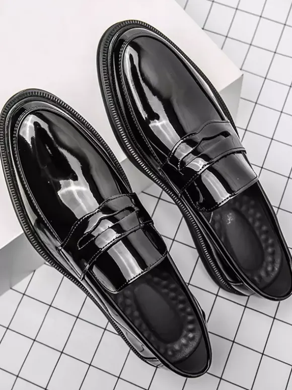 Mocassins Penny pour hommes chaussures de mariage à plateforme en cuir verni basses confortables à semelle souple antidérapantes pour le travail et les affaires