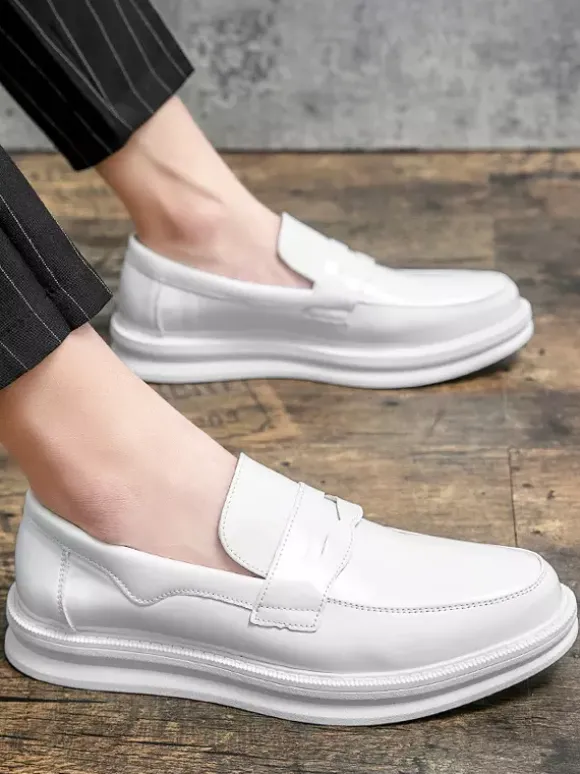 Mocassins Penny pour hommes chaussures de mariage à plateforme en cuir verni basses confortables à semelle souple antidérapantes pour le travail et les affaires