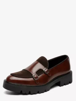 Mocassins pour hommes à double boucle à enfiler à plateforme antidérapante chaussures épaisses