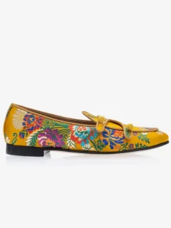Mocassins pour hommes chaussures de mariage de fête de bal bout rond jaune brodés chaussures décontractées à enfiler