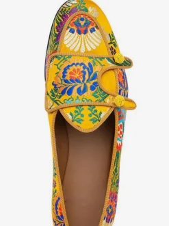 Mocassins pour hommes chaussures de mariage de fête de bal bout rond jaune brodés chaussures décontractées à enfiler