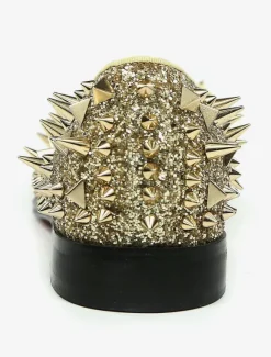Mocassins pour hommes chaussures de mariage dorées bout rond rivets en cuir chaussures à pointes à enfiler